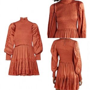 Ulla Johnson dress| Angelica Mini Dress Terracotta Satin Boho Embroidered Size 4